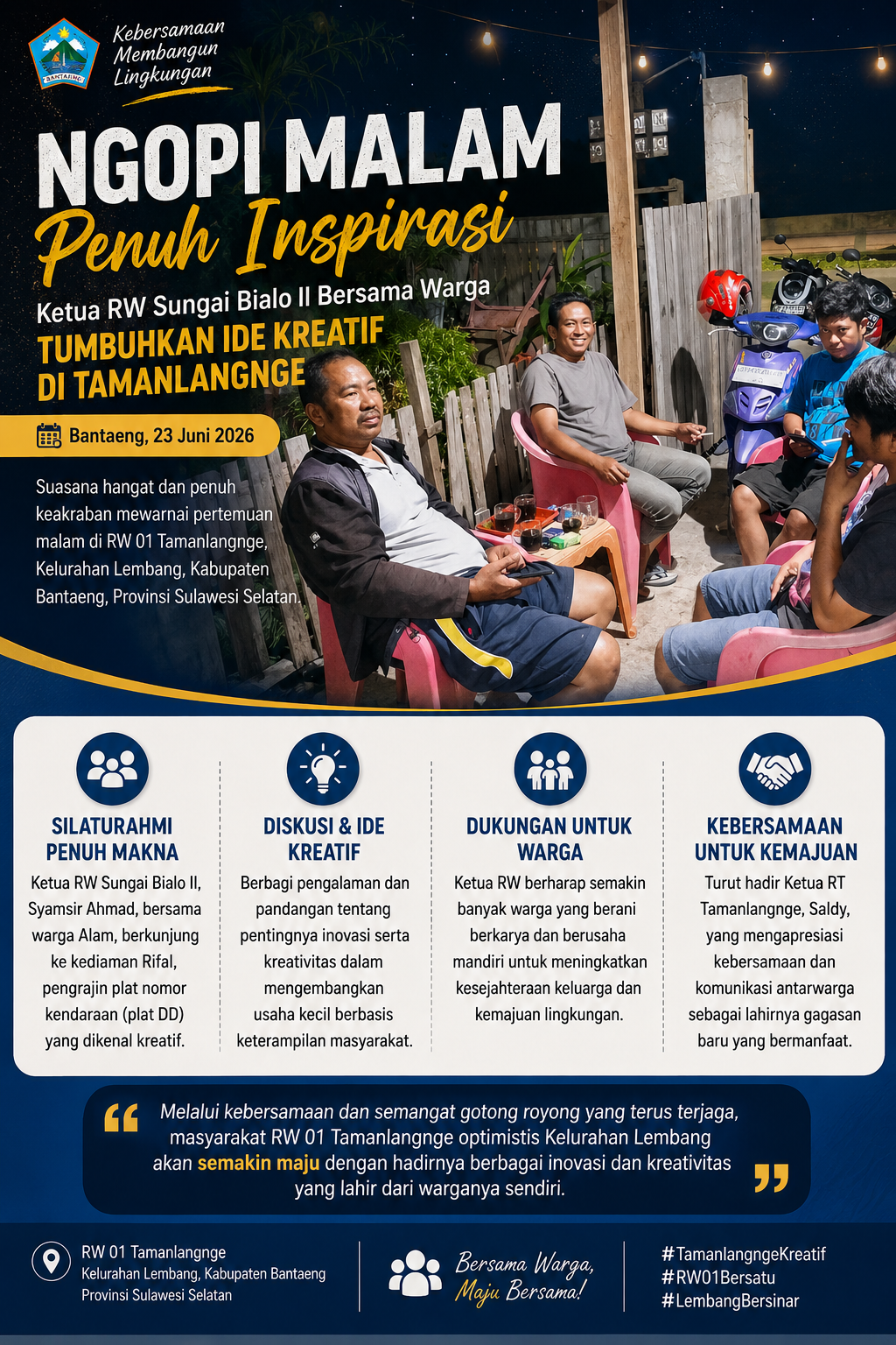 Ngopi Malam Penuh Inspirasi: Ketua RW Sungai Bialo II Bersama Warga Tumbuhkan Ide Kreatif di Tamanlangnge